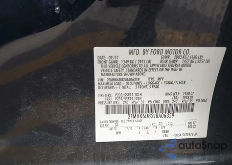 2018 Ford Flex Limited from USA, damaged, VIN 2FMHK6D82JBA06359